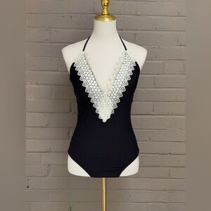 Sea Angel black lace front one piece swimsuit M
